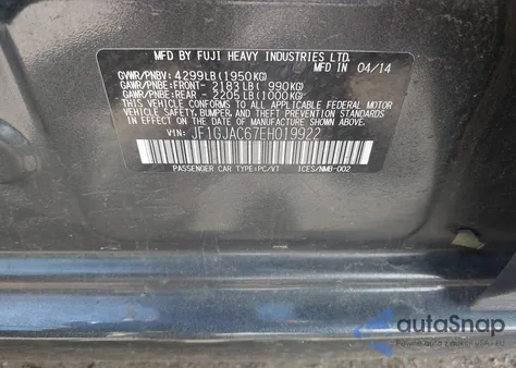 2014 Subaru Impreza 2.0I Premium из США, поврежденный, VIN JF1GJAC67EH019922